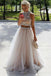 High Neck Tulle Beaded Two Piece Prom Dress With Keyhole Back