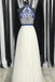 high neck white blue embroidery long backless prom dress dtp103