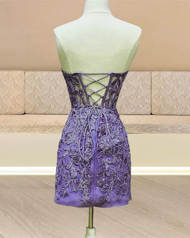 Strapless Corset Lace Bodycon Homecoming Dresses, Tight Short Party Dress