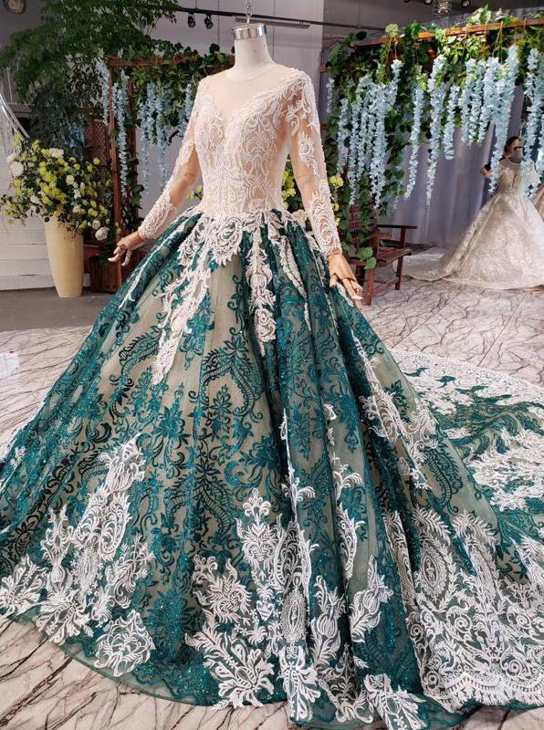 long sleeve appliques beading quinceanera dresses ball gown vintage wedding dress dtp798