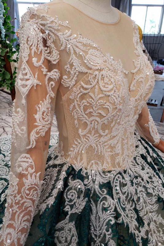 Long Sleeve Appliques Beading Quinceanera Dresses Ball Gown Vintage Wedding Dress