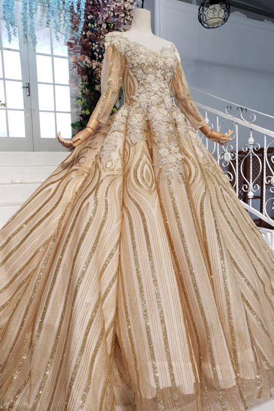 Ball Gown Quinceanera Dresses Sequins Vintage Wedding Dress With Appliques