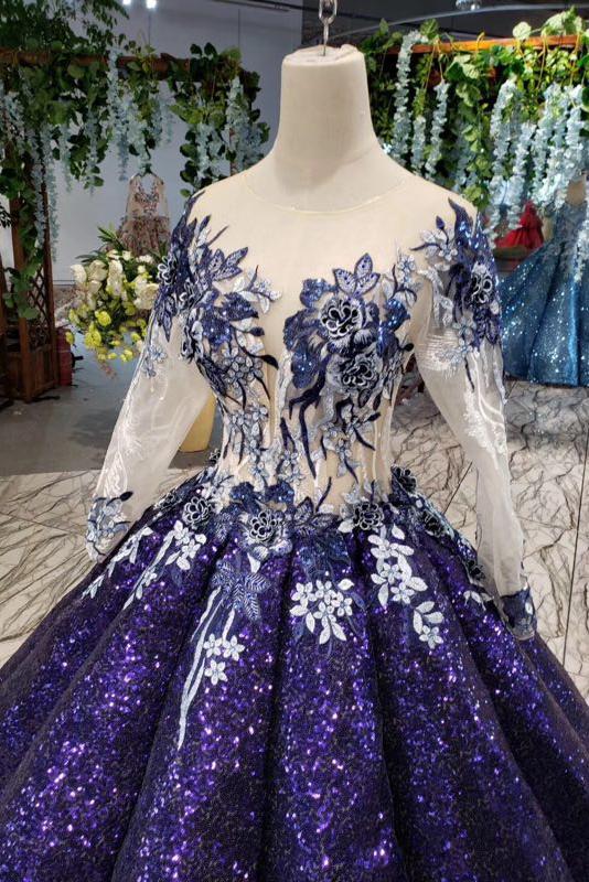 Sparkly Long Sleeve Ball Gown Sequins Ombre Quinceanera Dresses With Appliques