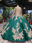 Long Sleeve Ball Gown Wedding Dress Appliques Beading Quinceanera Dresses