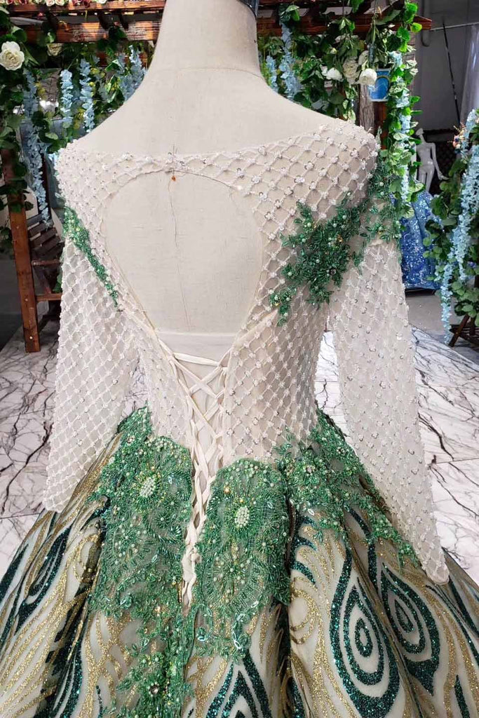 Luxurious Sequins Beaded Long Sleeves Ball Gown Quinceanera Gown