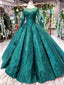 Princess Green Quinceanera Gown Beaded Appliques Long Sleeves Ball Gown