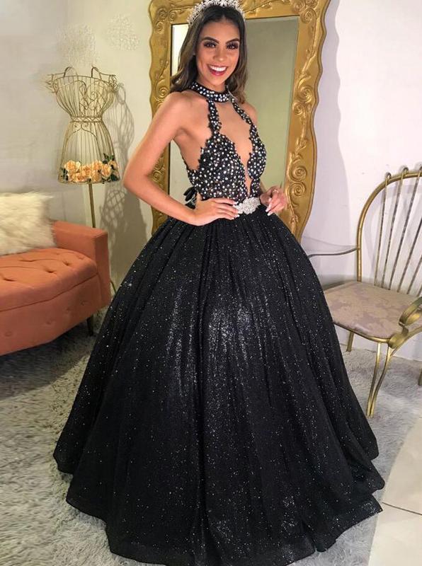 A-Line Sequins Sleeveless Evening Dresses Glitter Halter Beads Black Prom Dresses DTP916 DressTok.co.uk A-Line Sequins Sleeveless Evening Dresses Glitter Halter Beads Black Prom Dresses DTP916 DressTok.co.uk