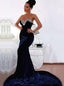 Sweetheart Navy Blue Mermaid Prom Dress Beaded Formal Long Evening Gown