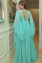 Chiffon Mint Green Long Prom Dresses, V Neck Muslim Evening Party Dresses