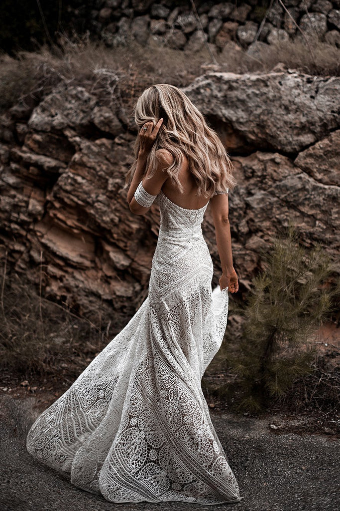 Ivory Lace Country Wedding Dresses Sweetheart Beach Mermaid Bridal Gown