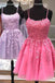 lace applique a-line homecoming dress short prom dress dth93