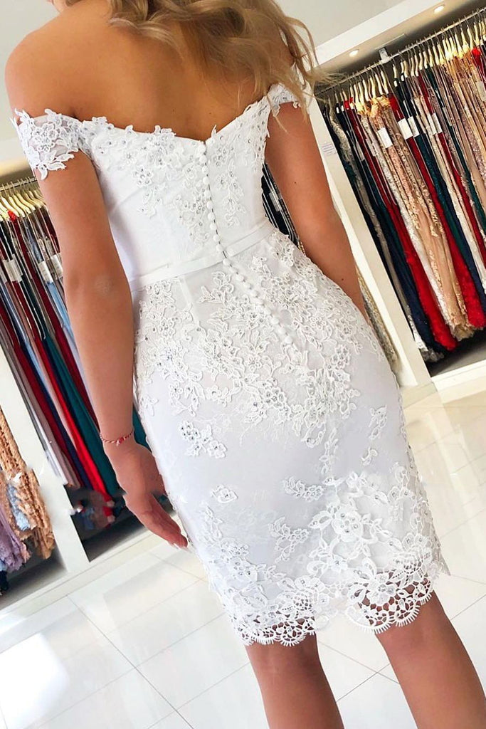 Off The Shoulder Short White Lace Bodycon Prom Homecoming Dresses DTH16 DressTok.co.uk Off The Shoulder Short White Lace Bodycon Prom Homecoming Dresses DTH16 DressTok.co.uk