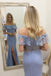 Lace Off-Shoulder Blue Prom Dresses Two Piece Sheath Slit Party Gown