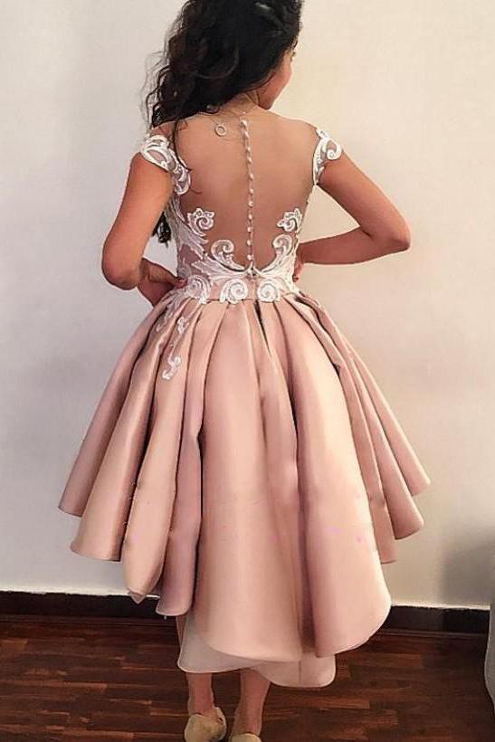 Lace Appliques Nude Overskirt Hi-Lo Homecoming Party Dresses