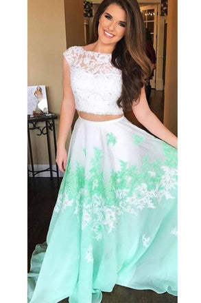 lace appliques two piece prom dresses long keyhole graduation dresses dtp348