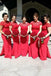 Lace Red Mermaid Satin Long Bridesmaid Dresses With Cap Sleeves