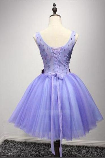 Sweet 16 Dress Lavender Short Prom Dress With Flower Applique