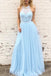 lace halter a-line light sky blue tulle long prom dress dtp24