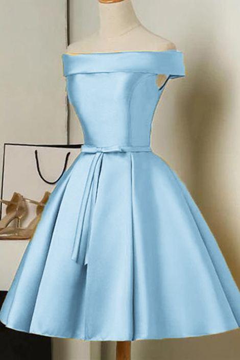 satin short simple sweet 16 dress light sky blue homecoming dress dth43