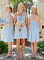 Light Blue Ruffles One Shoulder Chiffon Short Beach Bridesmaid Dress