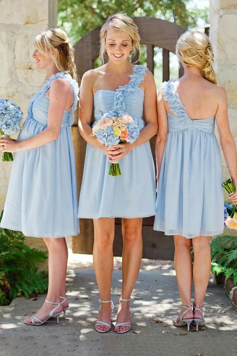 Light blue short bridesmaid dress hot sale