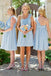 Light Blue Ruffles One Shoulder Chiffon Short Beach Bridesmaid Dress