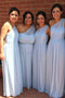 Light Blue Chiffon One Shoulder Long Bridesmaid Dresses