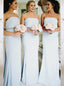 Light Blue Strapless Mermaid Backless Bowknot Fishtail Bridesmaid Dresses