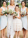 Light Blue V-Neck Sheath Asymmetry Ruched Short Bridesmaid Dresses