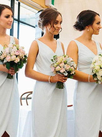 light blue v-neck sheath asymmetry ruched short bridesmaid dresses dtb14