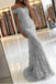 Light Grey Mermaid Off-the-Shoulder Lace Prom Dress With Appliques