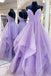 Lilac Sparkly Prom Dresses Long V-neck Formal Evening Dresses