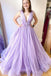long v-neck formal evening dress lilac tulle long prom dresses dtp16