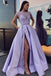 lilac long beading prom dresses with cap sleeves slit evening dress dtp88