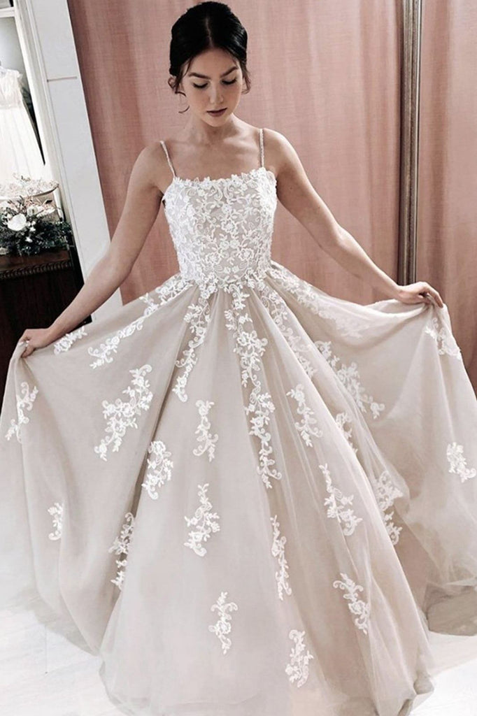long prom formal dresses spaghetti straps lace appiques wedding dresses dtp07