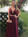 long burgundy prom dress a-line spaghetti straps with waist beading dtp442