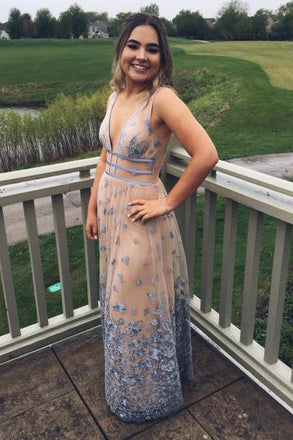 long prom dress a-line v-neck floor-length tulle party dress dtp436