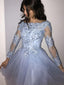 A-line Bateau Long Sleeves Applique Tulle Short Prom Dress