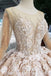 Luxury Long Sleeves Champagne Wedding Dress with Pearls Appliques Ball Gown