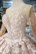 Luxury Long Sleeves Champagne Wedding Dress with Pearls Appliques Ball Gown