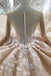 Luxury Long Sleeves Champagne Wedding Dress with Pearls Appliques Ball Gown