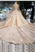 Luxury Long Sleeves Champagne Wedding Dress with Pearls Appliques Ball Gown