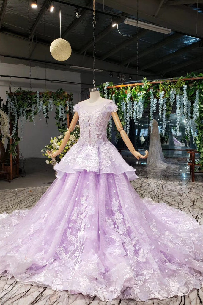 Lilac Quinceanera Dresses Ball Gown Vintage Wedding Dress With Appliques Beading