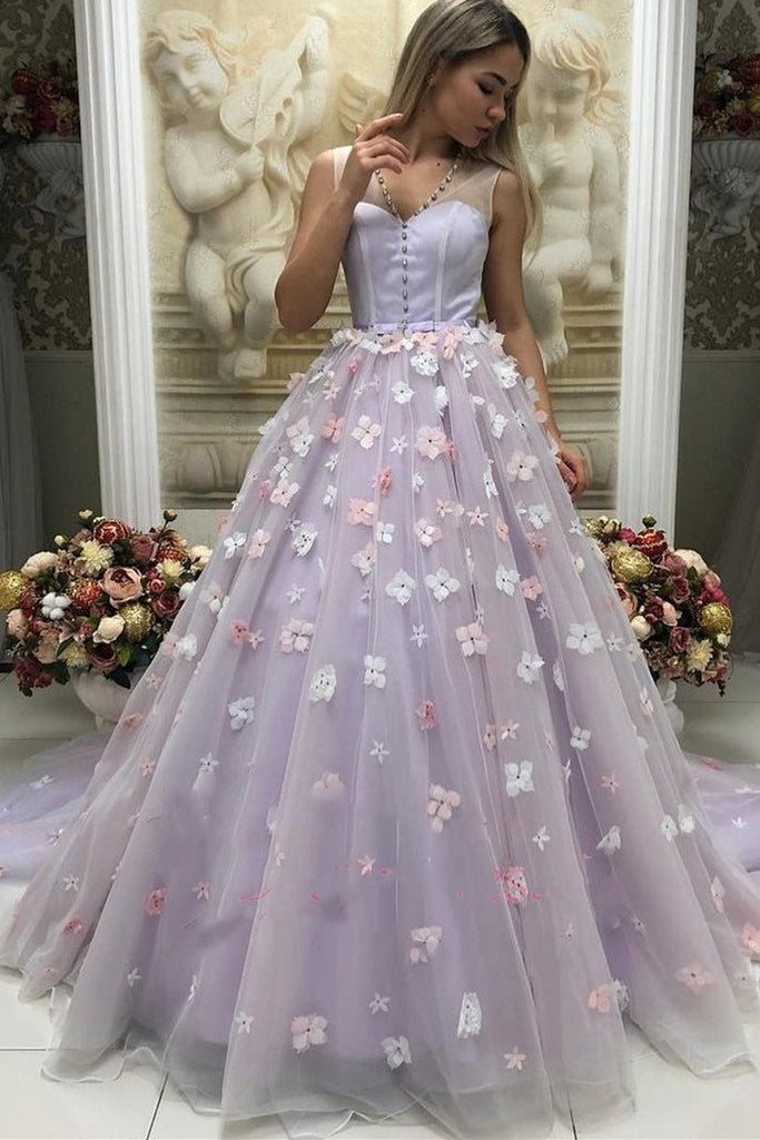 Formal Dress Princess Tulle Lavender Prom Dress with Handmade Flowers DTP140 DressTok.co.uk Formal Dress Princess Tulle Lavender Prom Dress with Handmade Flowers DTP140 DressTok.co.uk