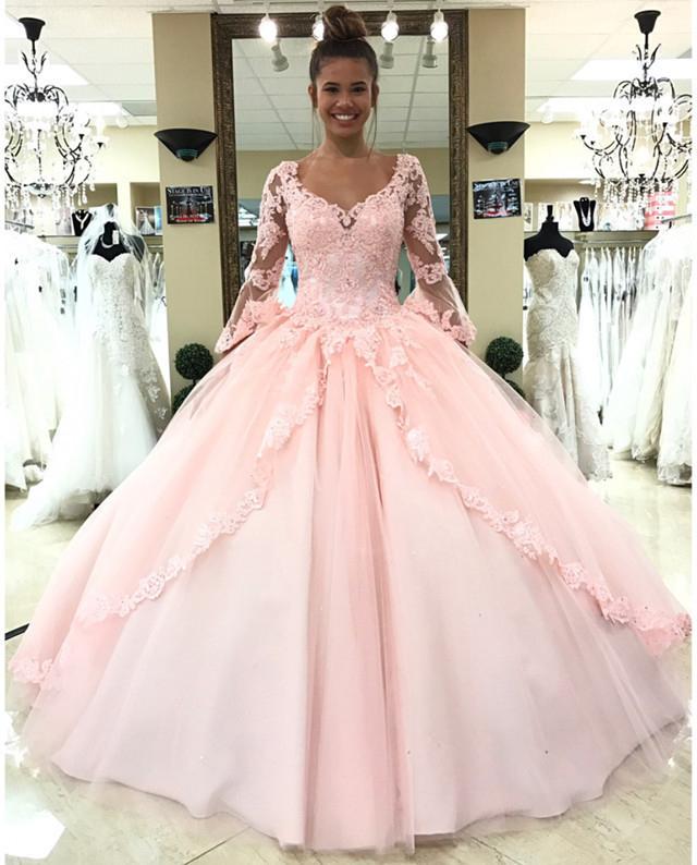 sweeet 16 ball gown long sleeve appliques prom quinceanera dresses dtp141