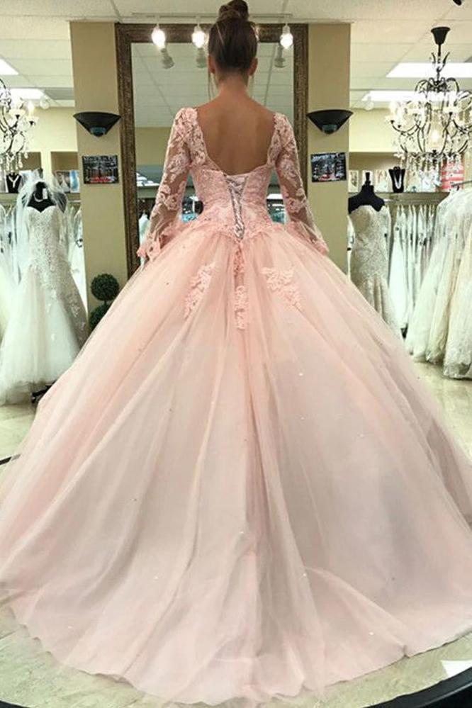 sweeet 16 ball gown long sleeve appliques prom quinceanera dresses dtp141