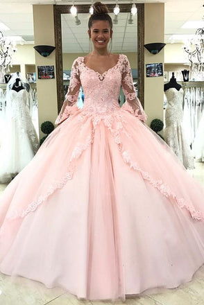 sweeet 16 ball gown long sleeve appliques prom quinceanera dresses dtp141