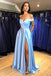 simple formal evening gown satin offshoulder sky blue long prom dress dtp340
