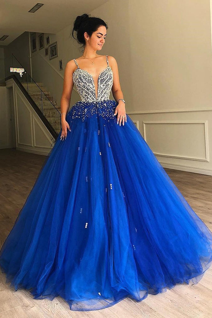 royal blue quinceanera dress ball gown tulle beaded bodice prom dress dtp408