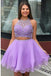 Lilac A-line Short Homecoming Dresses, Two Piece Short Prom Dress With Beading dth58